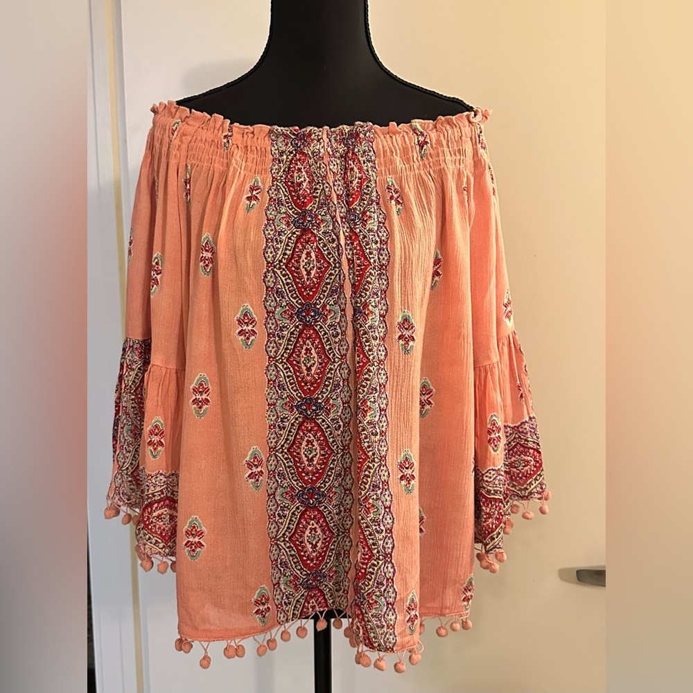 RAGA Boho Blouse with Pom Pom Trim. Size L - Picture 5 of 10